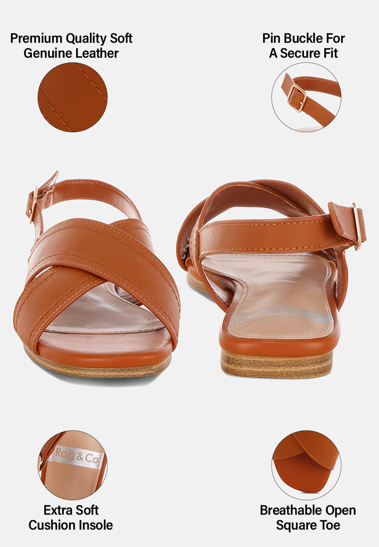 jamon classic cross-strap buckled flats by mode#color_tan