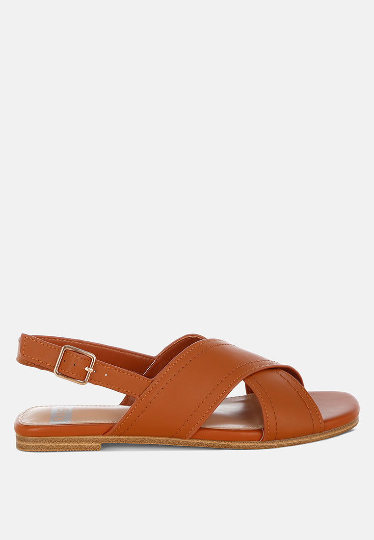 jamon classic cross-strap buckled flats by mode#color_tan
