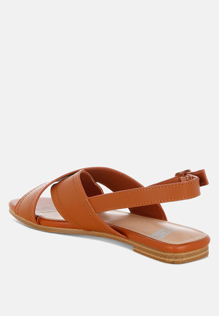 jamon classic cross-strap buckled flats by mode#color_tan
