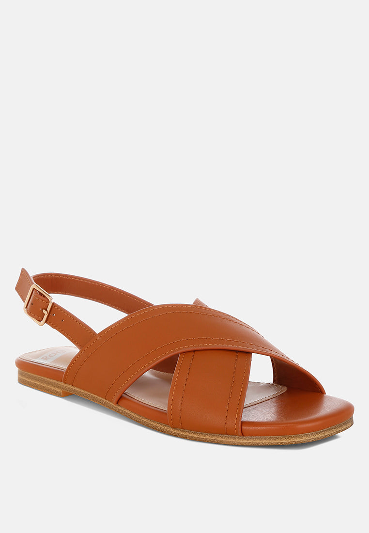 jamon classic cross-strap buckled flats by mode#color_tan