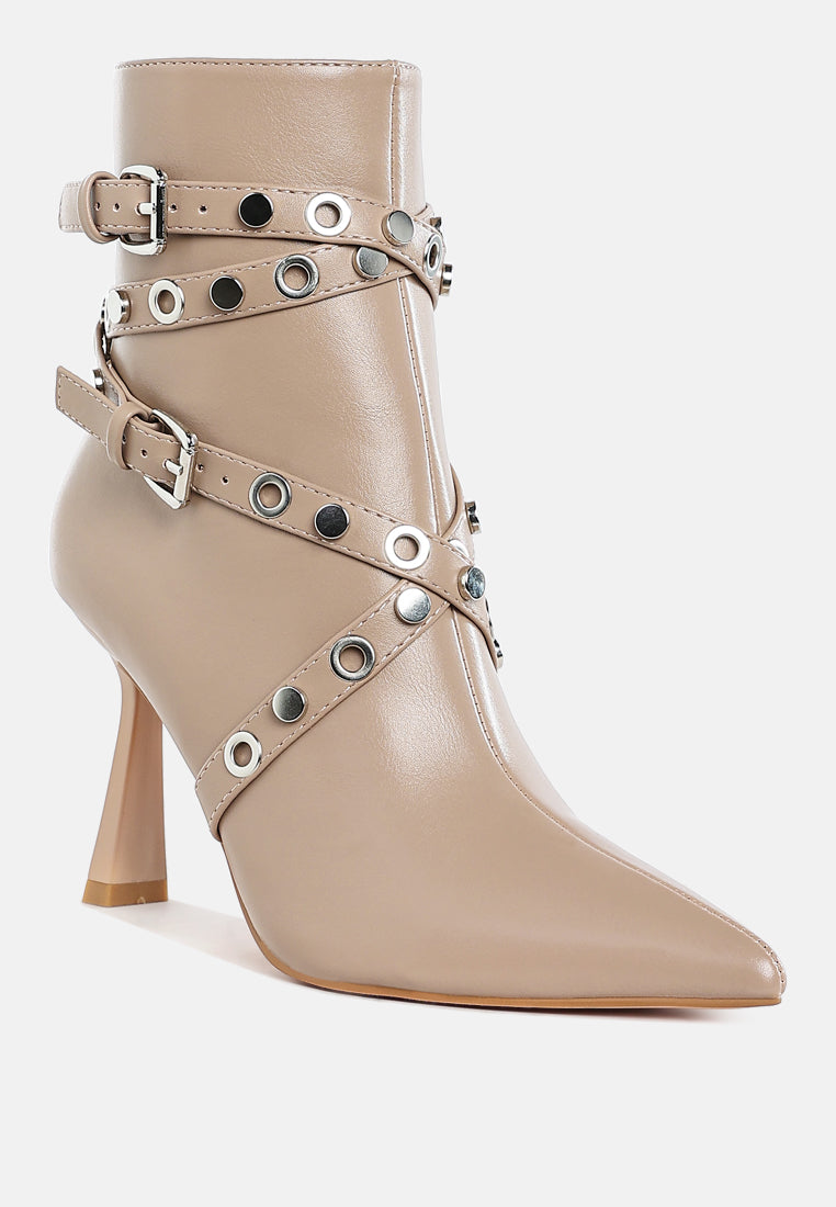 eyelets & studs harness ankle boots by ruw#color_beige