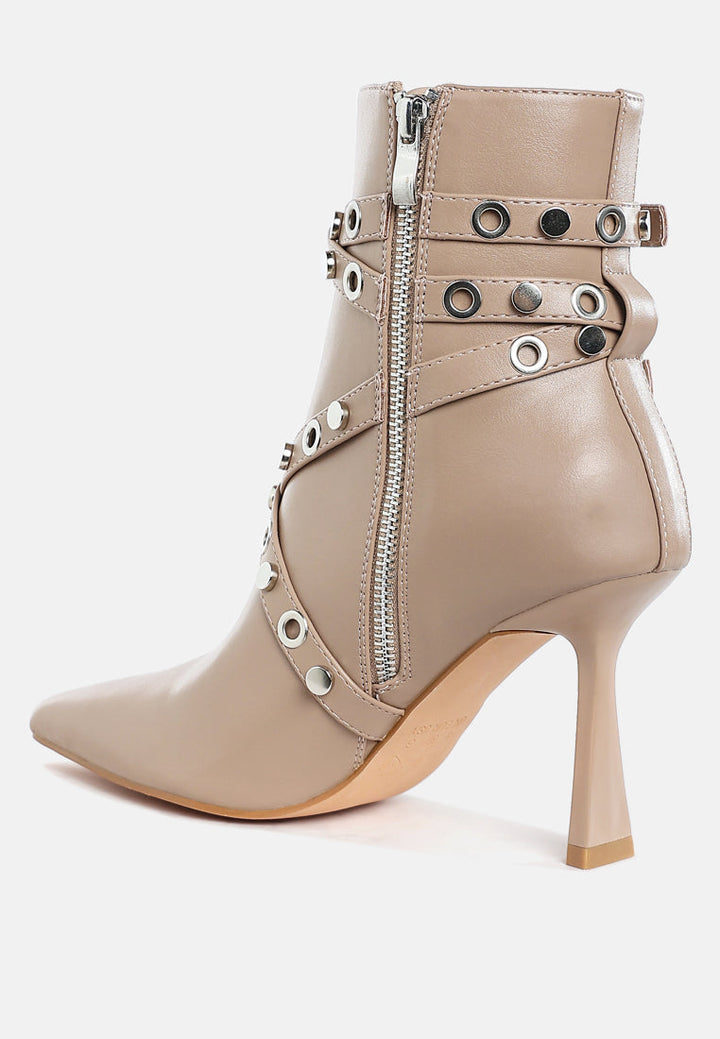 eyelets & studs harness ankle boots by ruw#color_beige