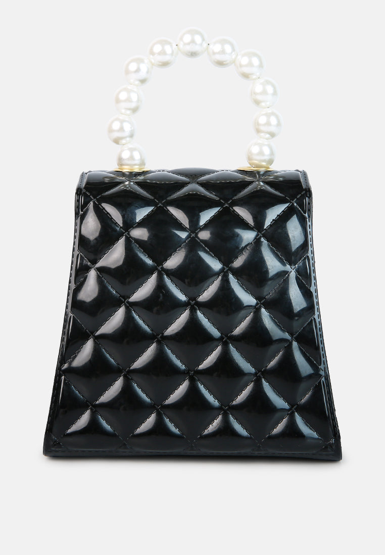 jelly quilted pearl sling bag#color_black