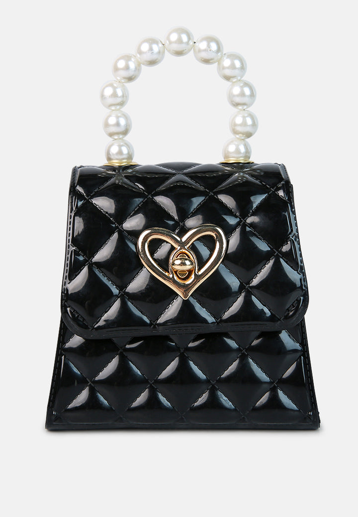 jelly quilted pearl sling bag#color_black