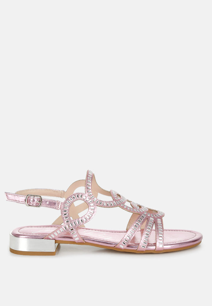 cut out detail rhinestone flat sandals by rag#color_pink