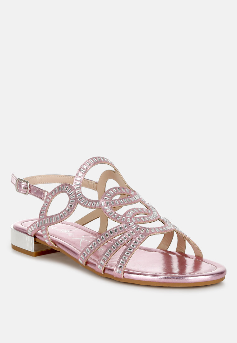 cut out detail rhinestone flat sandals by rag#color_pink