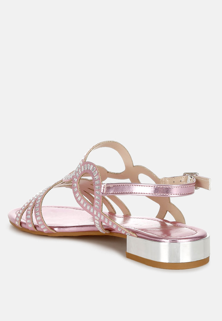 cut out detail rhinestone flat sandals by ruw#color_pink