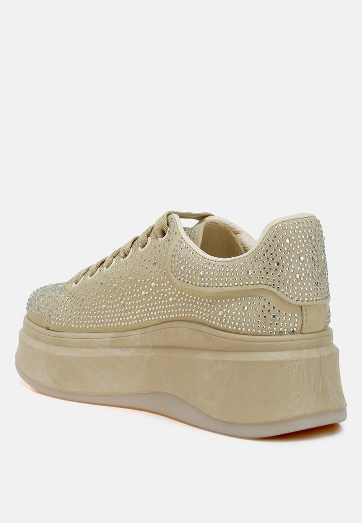 rhinestones embellished chunky sneakers by rag#color_beige