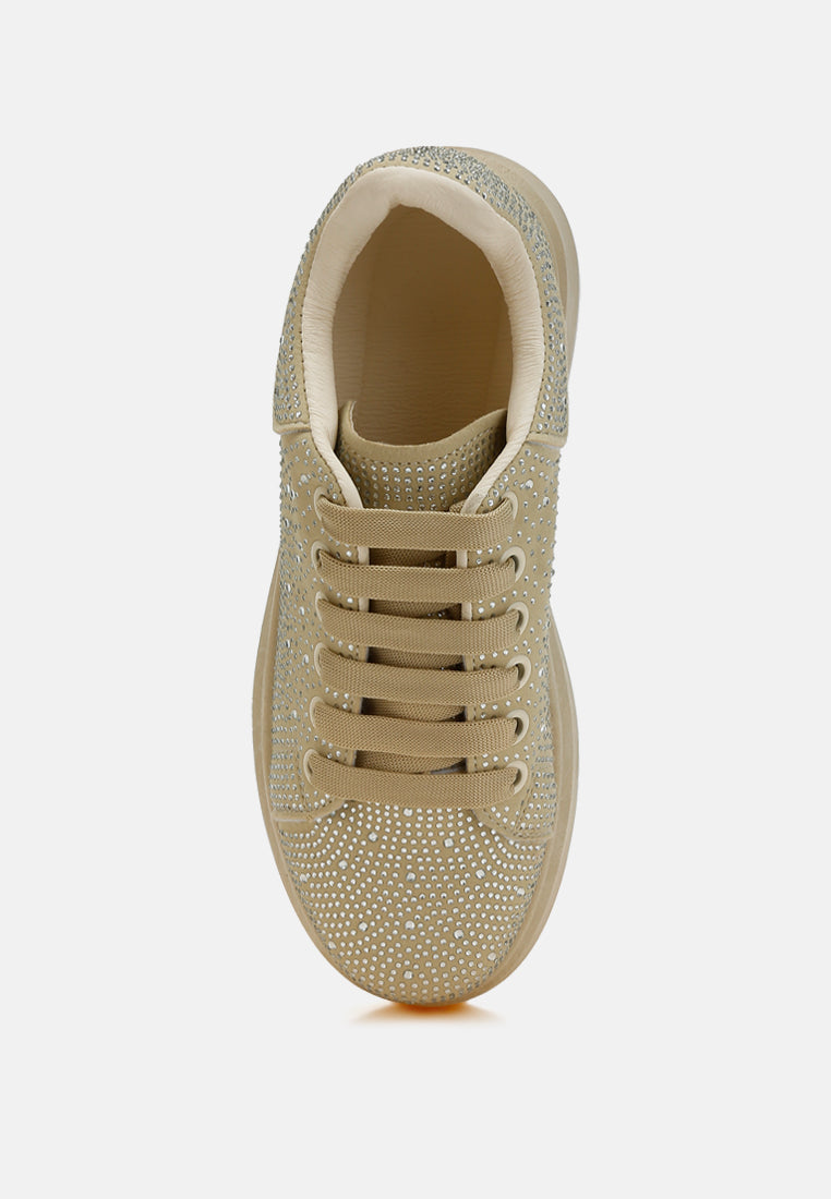 rhinestones embellished chunky sneakers by ruw#color_beige