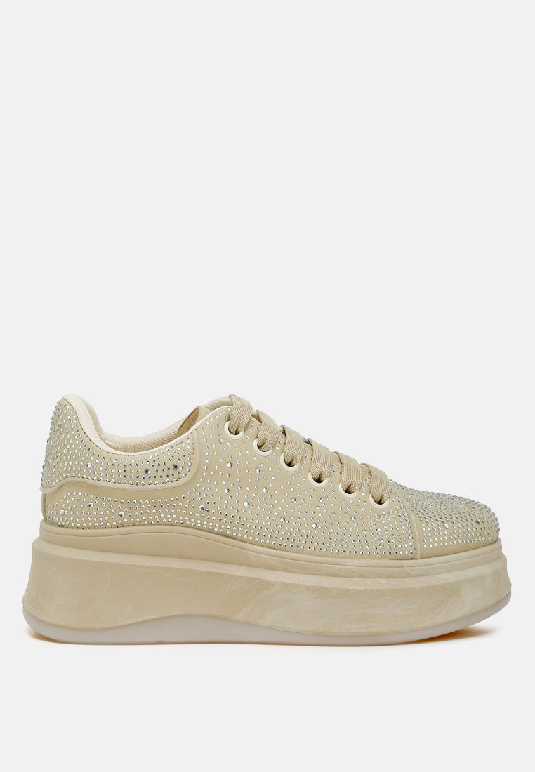 rhinestones embellished chunky sneakers by ruw#color_beige