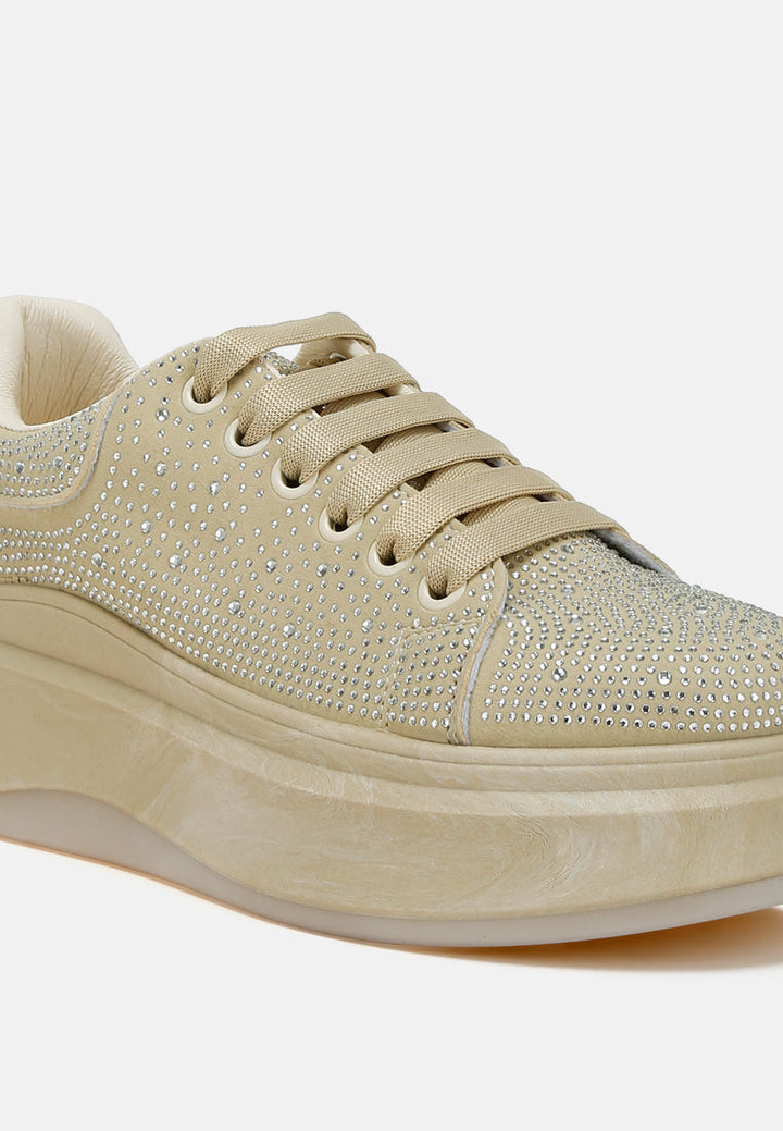 rhinestones embellished chunky sneakers by rag#color_beige