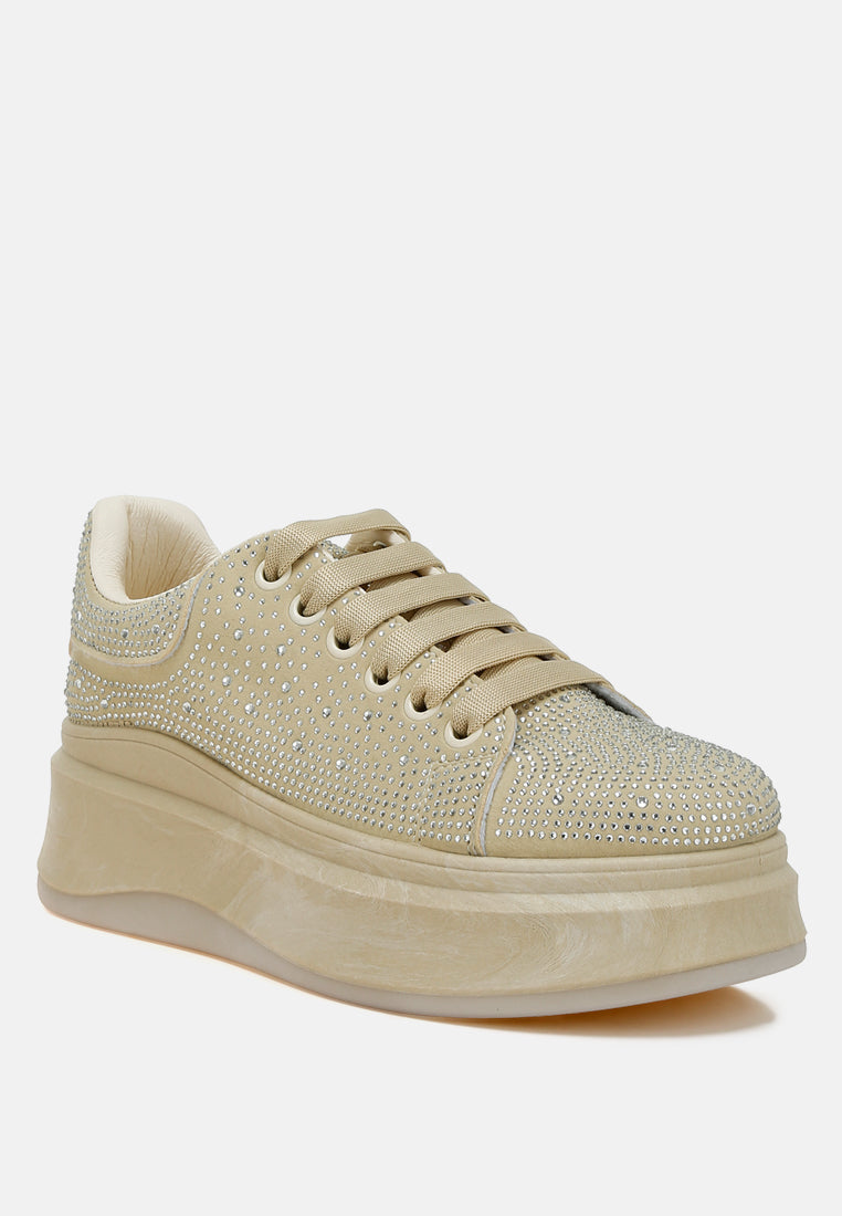 rhinestones embellished chunky sneakers by rag#color_beige