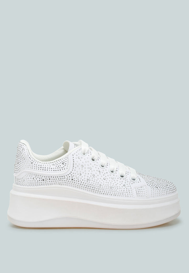 rhinestones embellished chunky sneakers by rag#color_white