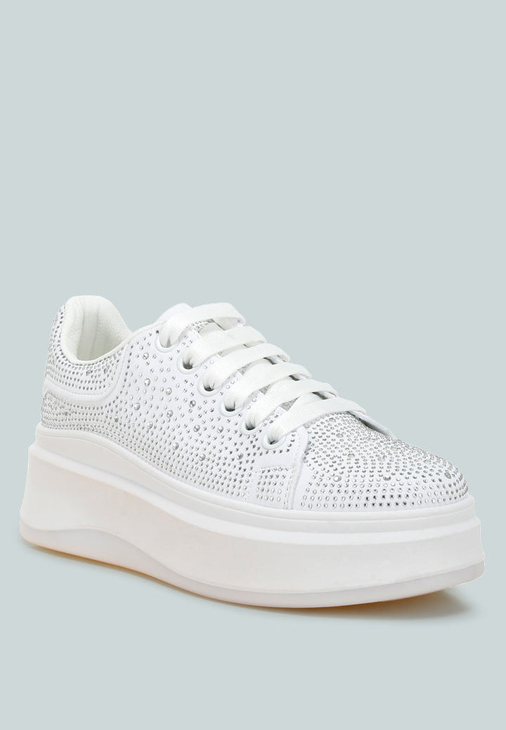 rhinestones embellished chunky sneakers by rag#color_white