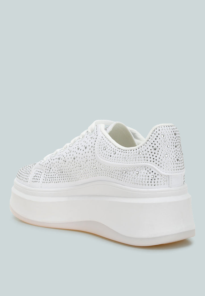 rhinestones embellished chunky sneakers by rag#color_white