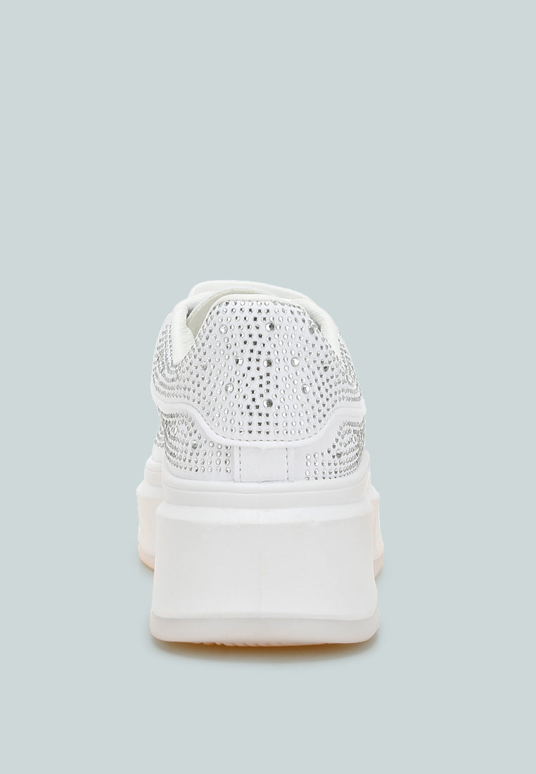 rhinestones embellished chunky sneakers by rag#color_white