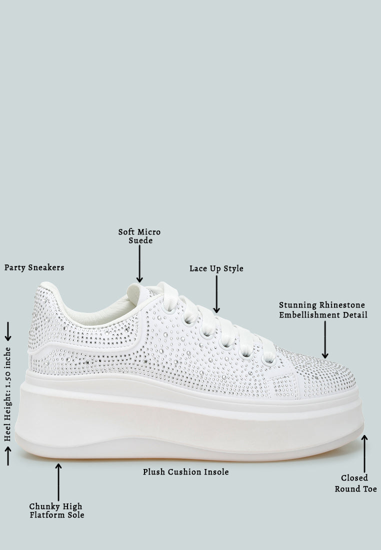 rhinestones embellished chunky sneakers by rag#color_white