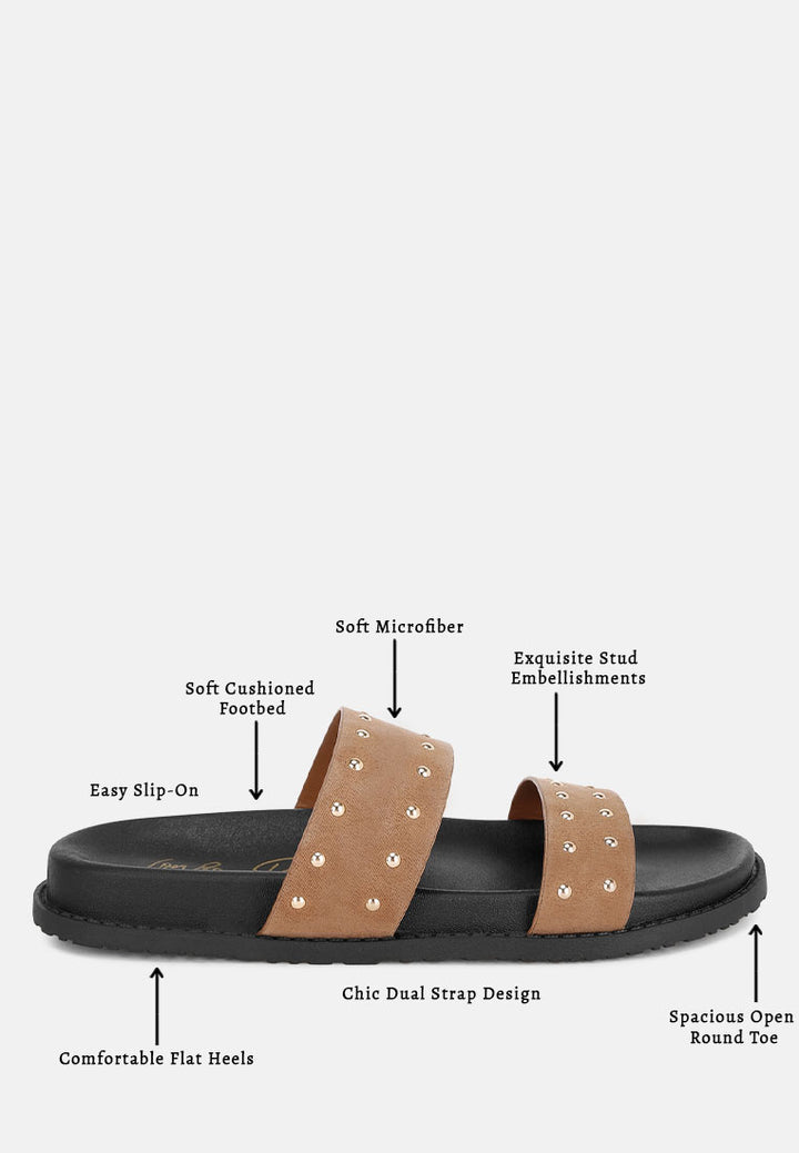 kanini stud embellished slip on flats by motes#color_taupe