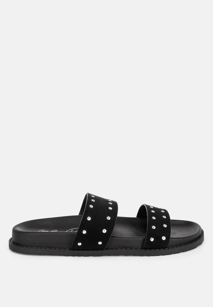 kanini stud embellished slip on flats by motes#color_black