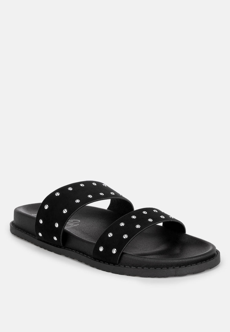 kanini stud embellished slip on flats by motes#color_black