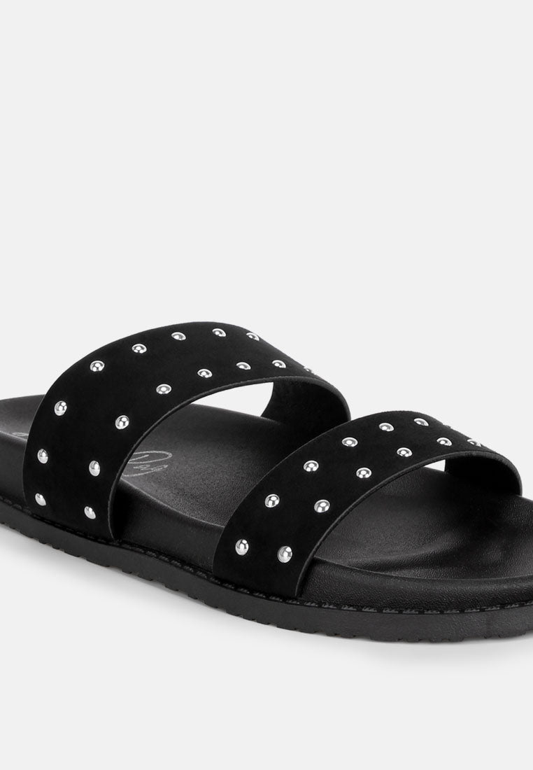 kanini stud embellished slip on flats by motes#color_black