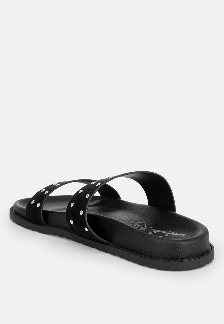 kanini stud embellished slip on flats by motes#color_black