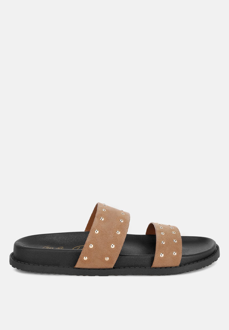 kanini stud embellished slip on flats by motes#color_taupe