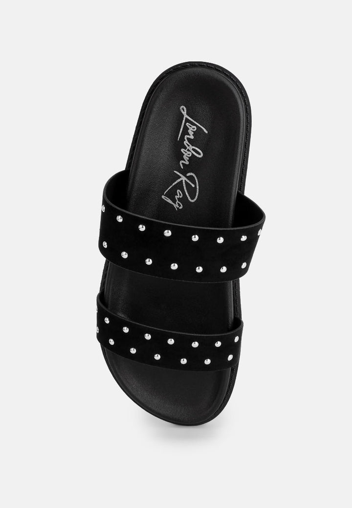 kanini stud embellished slip on flats by motes#color_black