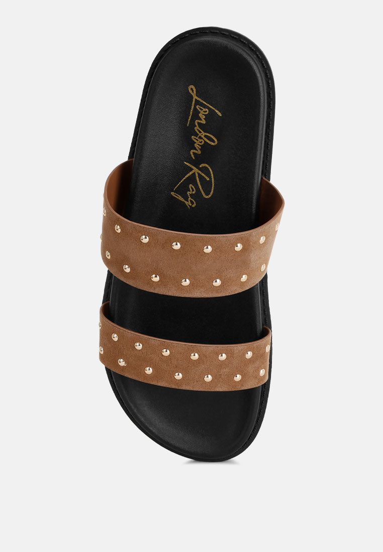 kanini stud embellished slip on flats by motes#color_taupe
