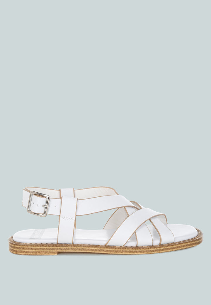 sandalias gladiadoras planas de cuero real kapaka#color_blanco