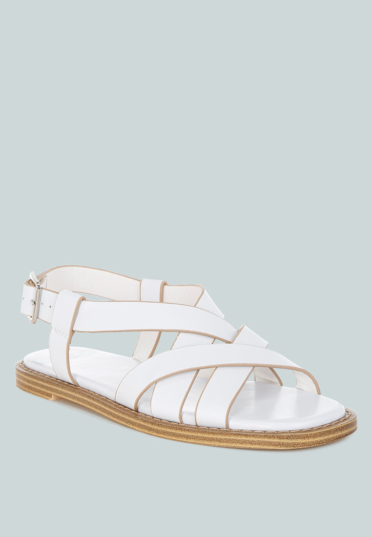 sandalias gladiadoras planas de cuero real kapaka#color_blanco