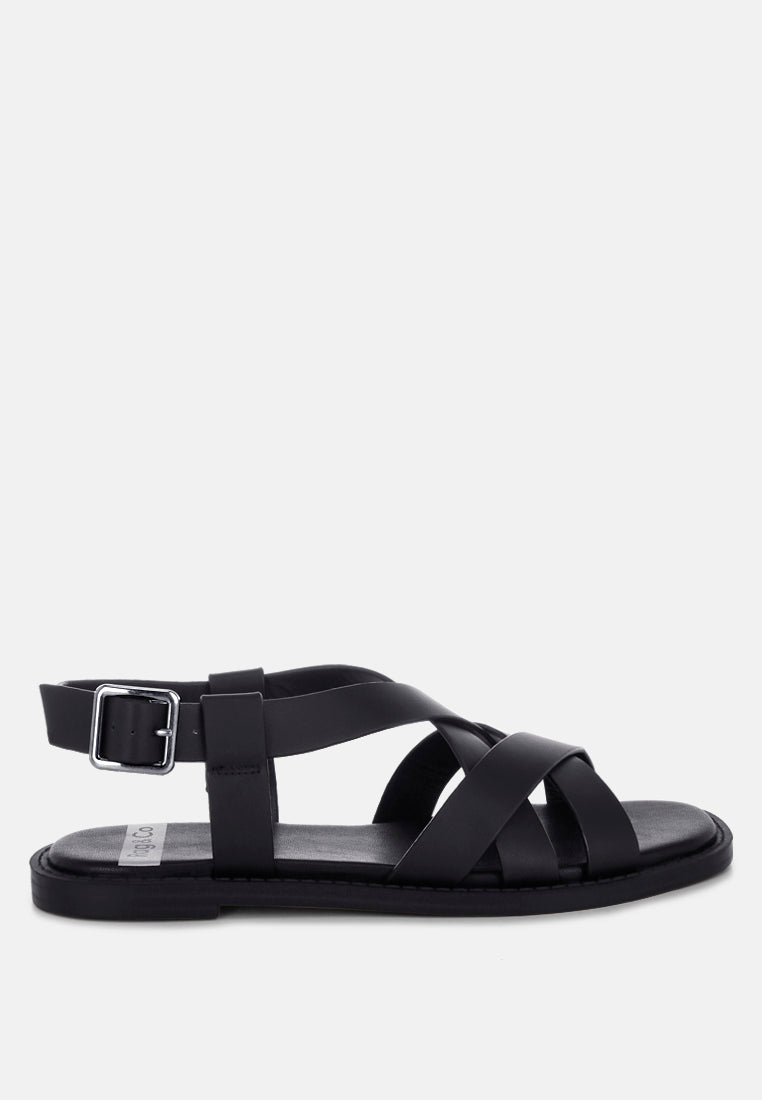 sandalias gladiadoras planas de cuero real kapaka#color_negro