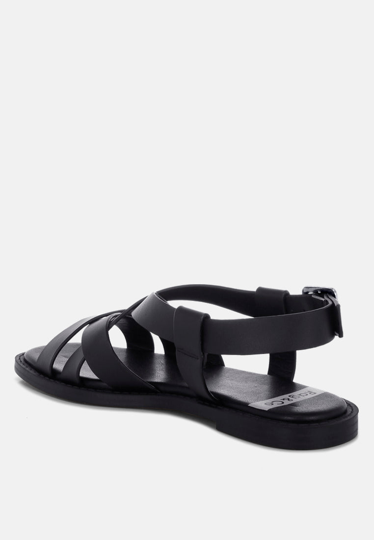 sandalias gladiadoras planas de cuero real kapaka#color_negro
