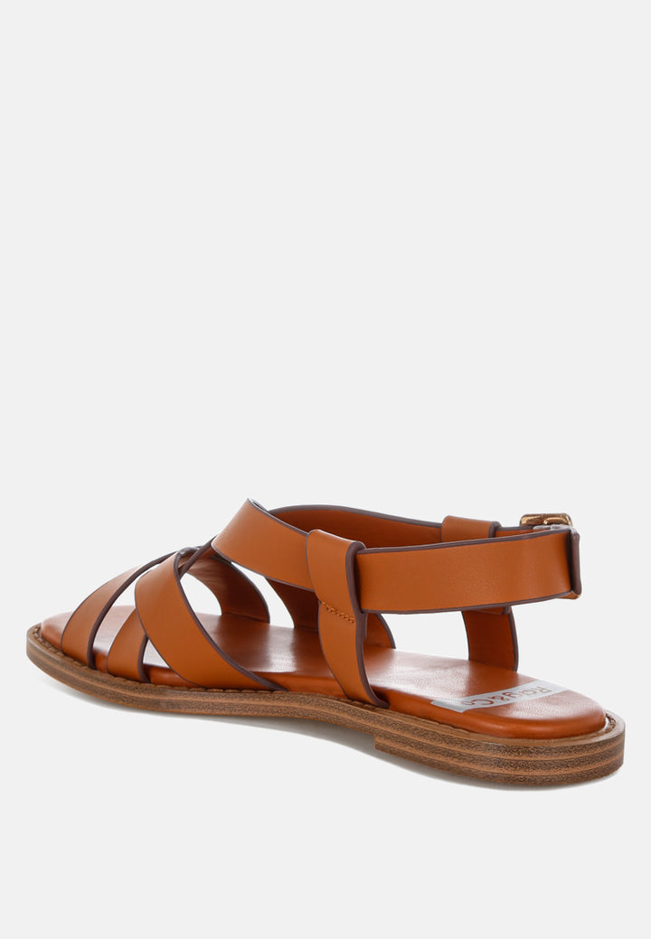 sandalias gladiadoras planas de cuero real kapaka#color_tan