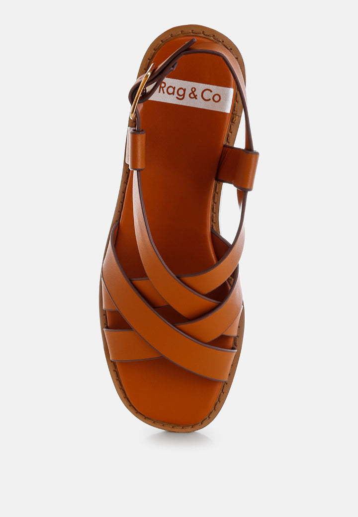 sandalias gladiadoras planas de cuero real kapaka#color_tan