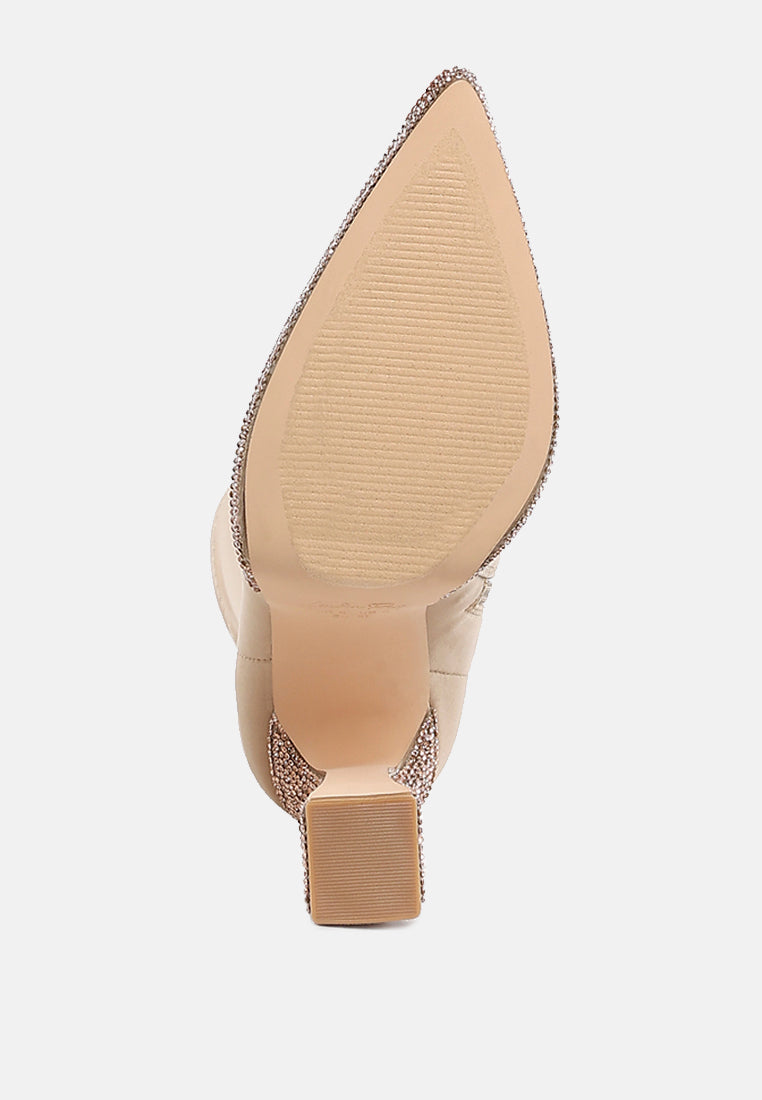lycra rhinestone detail ankle boots by mode#color_beige