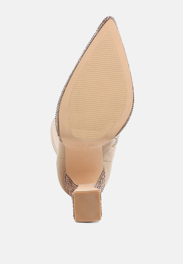 lycra rhinestone detail ankle boots by mode#color_beige