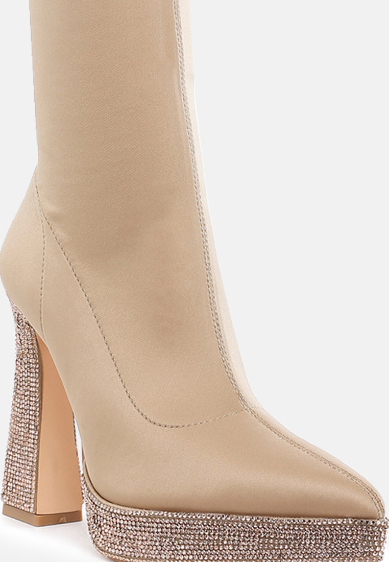 lycra rhinestone detail ankle boots by mode#color_beige