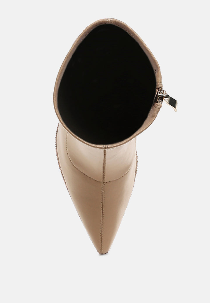 lycra rhinestone detail ankle boots by ruw#color_beige