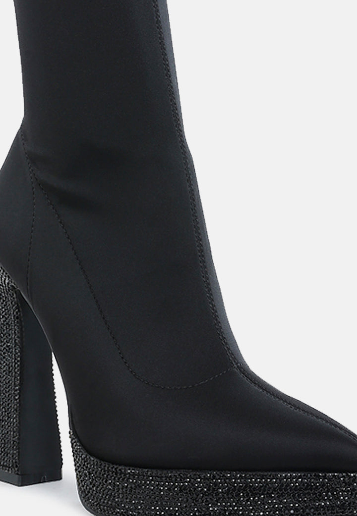 lycra rhinestone detail ankle boots by ruw#color_black