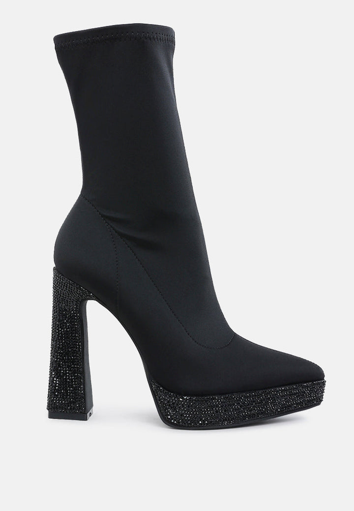 kasuti lycra rhinestone detail ankle boots#color_black