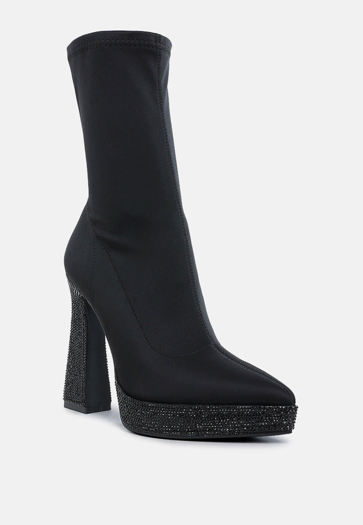 kasuti lycra rhinestone detail ankle boots#color_black