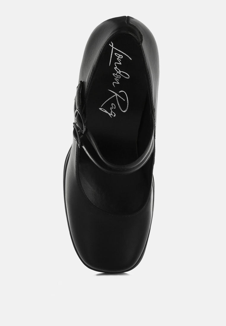 kenny chunky dual buckle strap heels#color_black