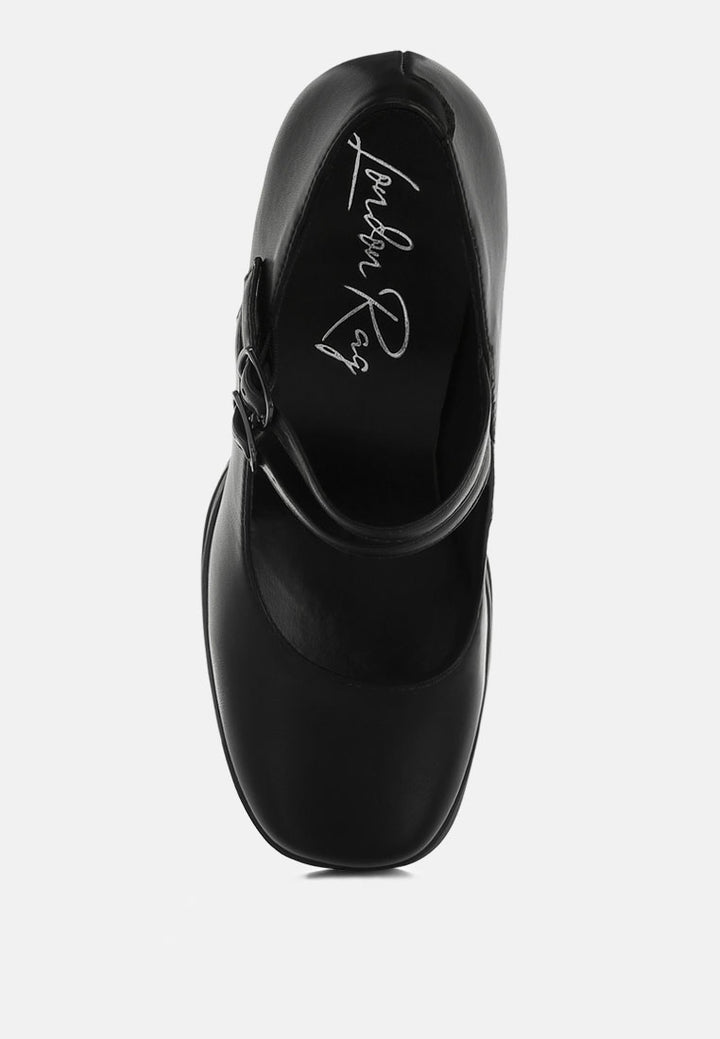 kenny chunky dual buckle strap heels#color_black