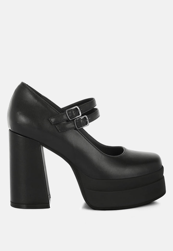 kenny chunky dual buckle strap heels#color_black