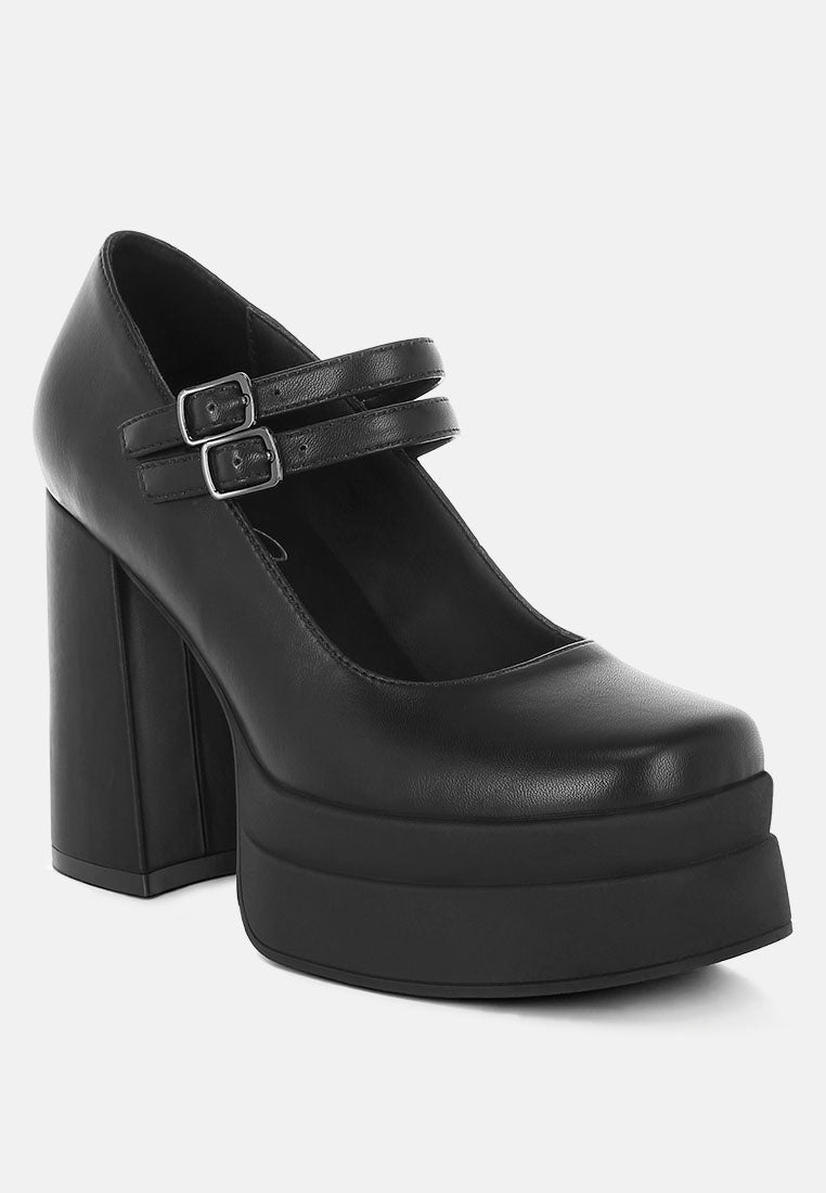 kenny chunky dual buckle strap heels#color_black
