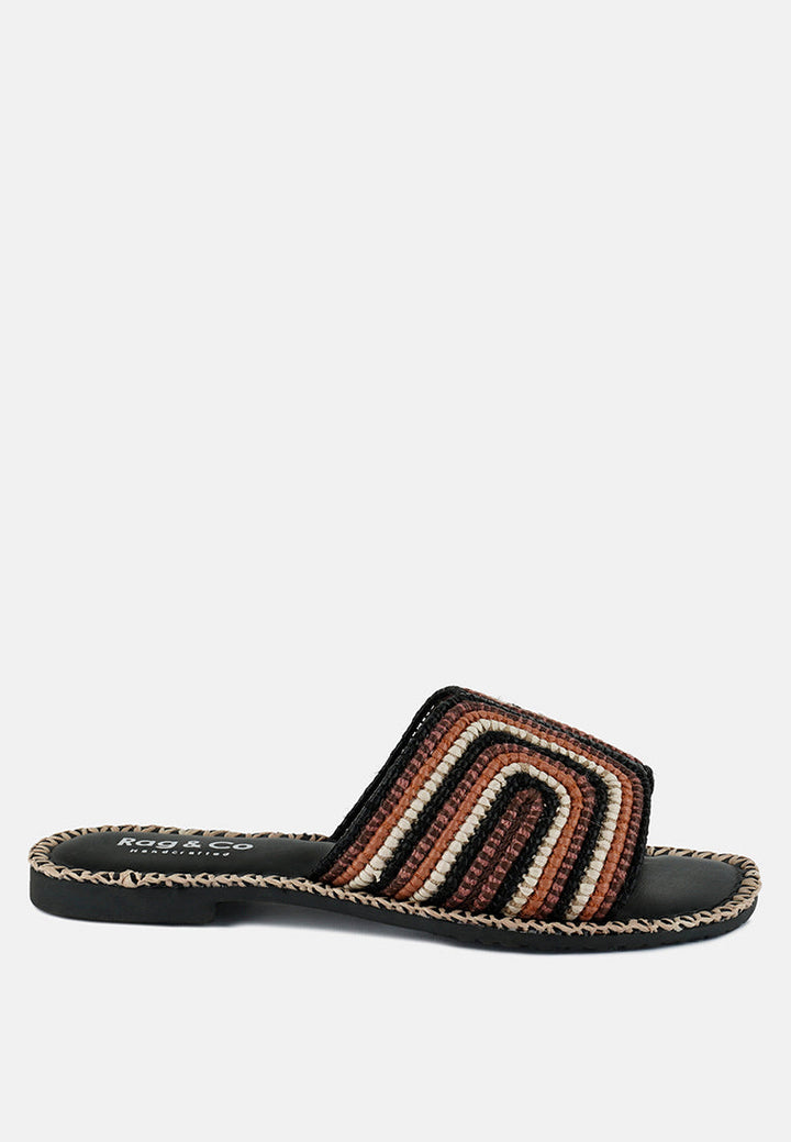 Zapatos planos sin cordones de rafia con estampado kente#color_black