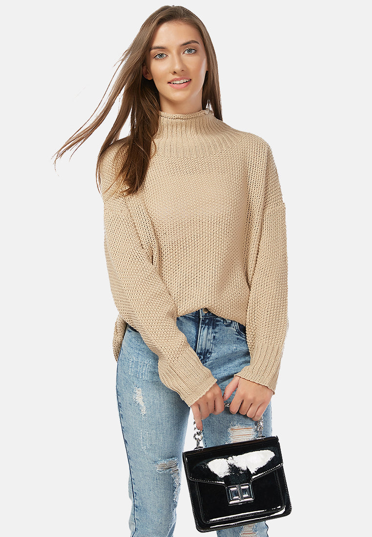 turtle neck knitted pullover#color_khaki