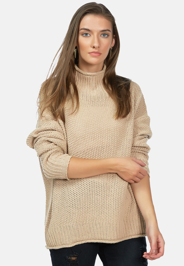 turtle neck knitted pullover#color_khaki