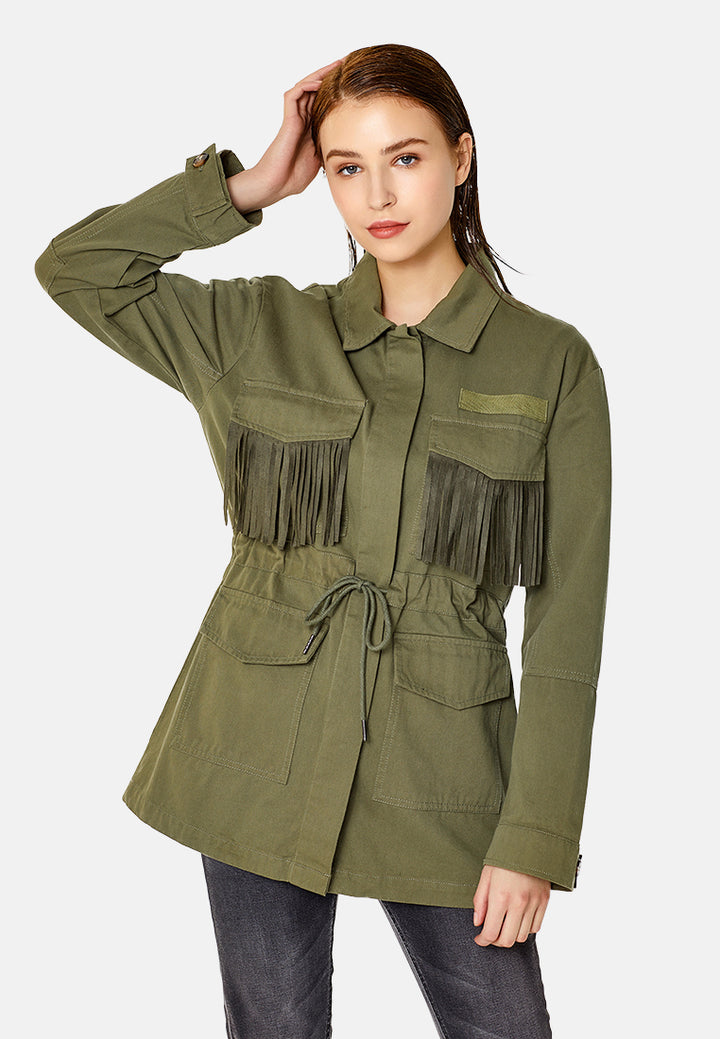 cotton women's jacket with frills#color_khaki